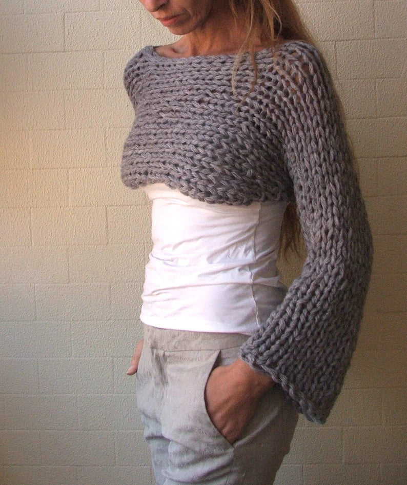 Gray Alpaca Chunky knit, shrug cropped sweater