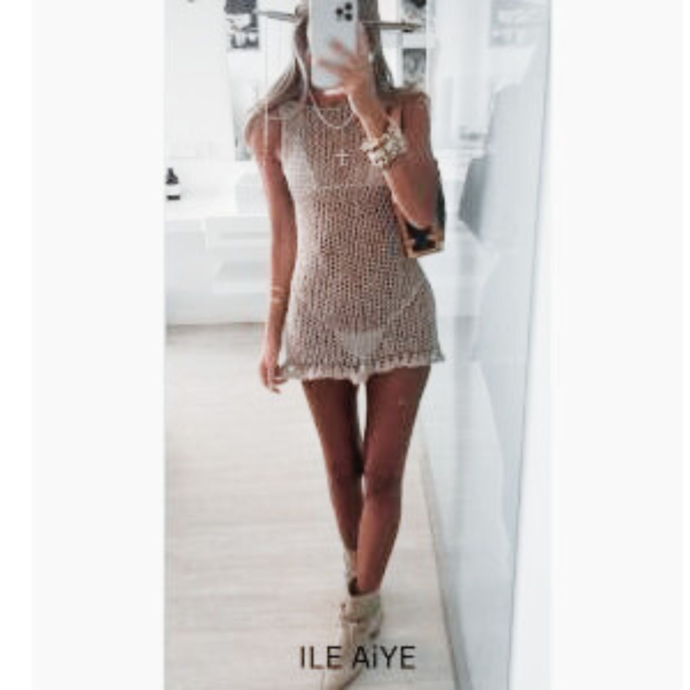 beige linen sheer knit backless dress, beach wear, summer dress