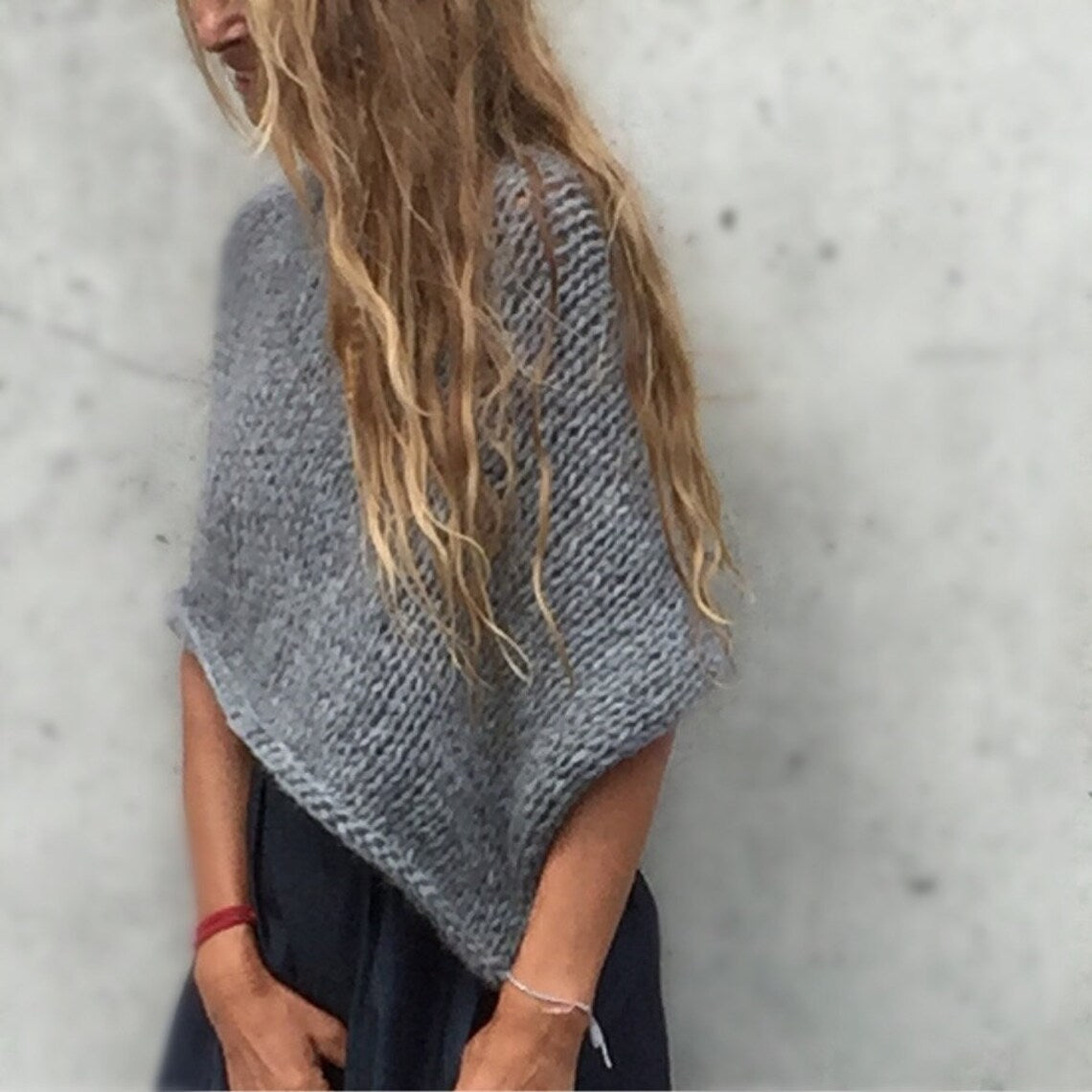Poncho / Gray / alpaca / cover up / sustainable fashion / ethical handmade / hand knit / grey