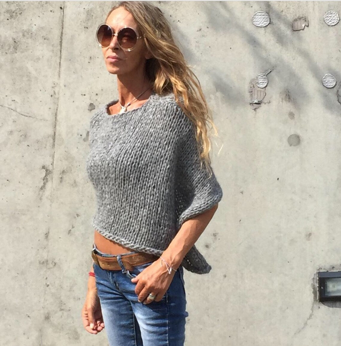 Poncho / Gray / alpaca / cover up / sustainable fashion / ethical handmade / hand knit / grey