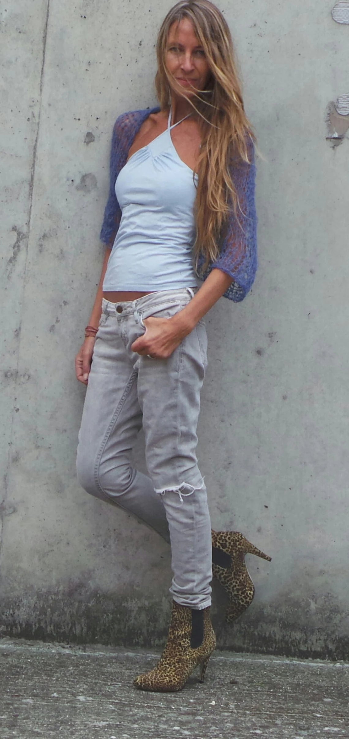 Blue Silk Alpaca Bolero Shrug: Sheer Knit Summer Top