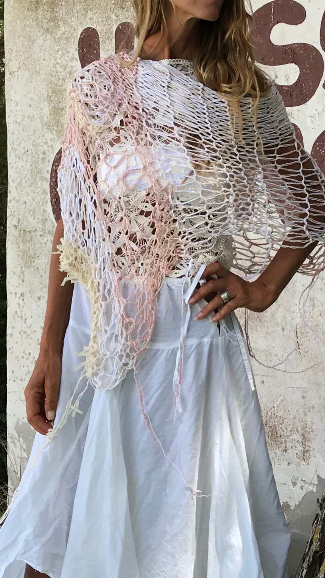 Boho Knitwear Shawl: Cotton Linen Poncho Cover-Up