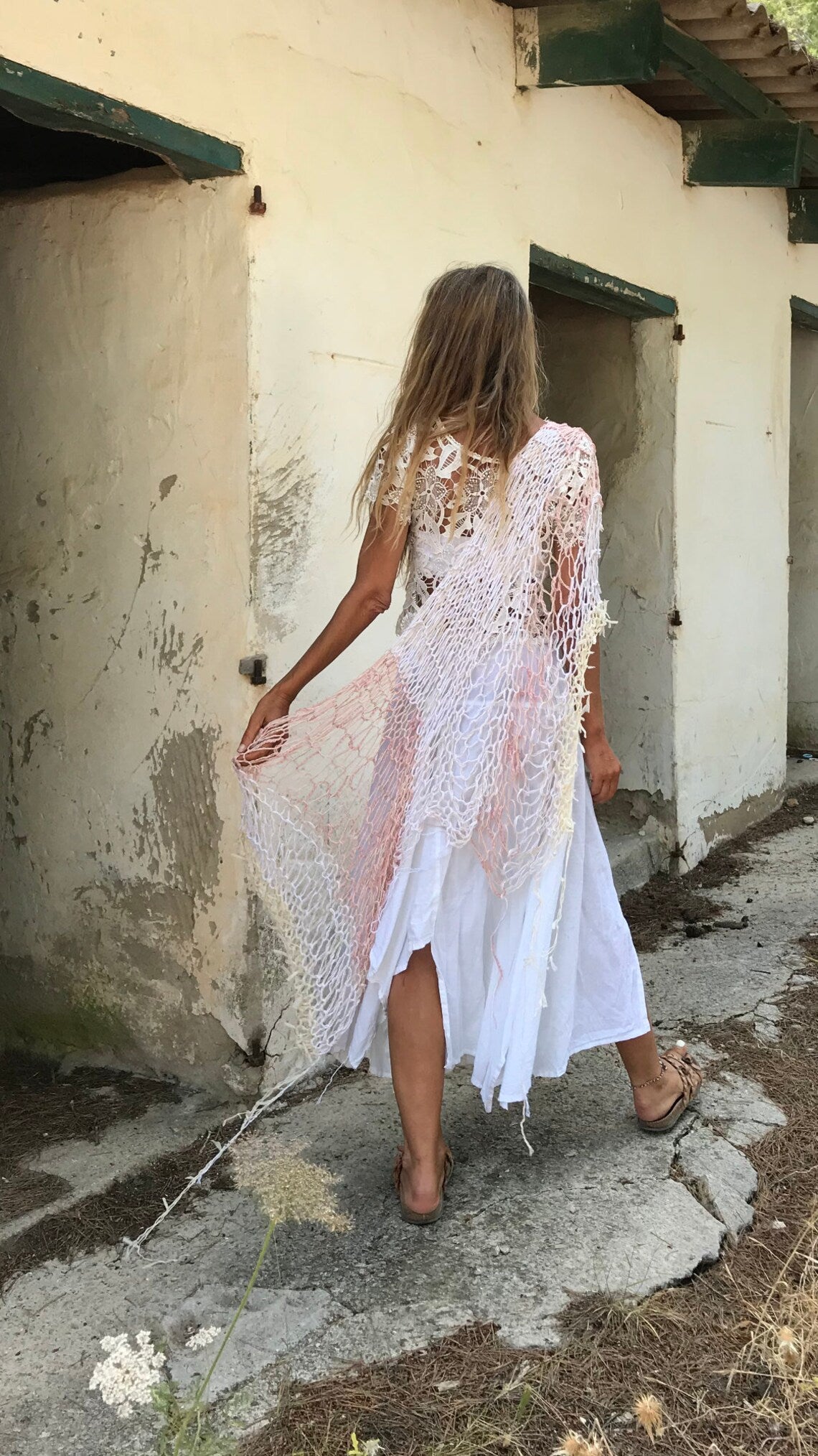 Boho Knitwear Shawl: Cotton Linen Poncho Cover-Up