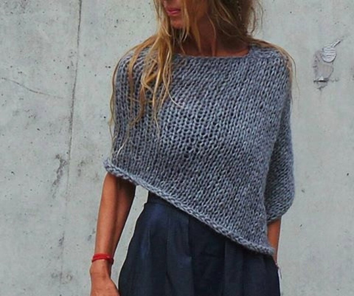 Poncho / Gray / alpaca / cover up / sustainable fashion / ethical handmade / hand knit / grey