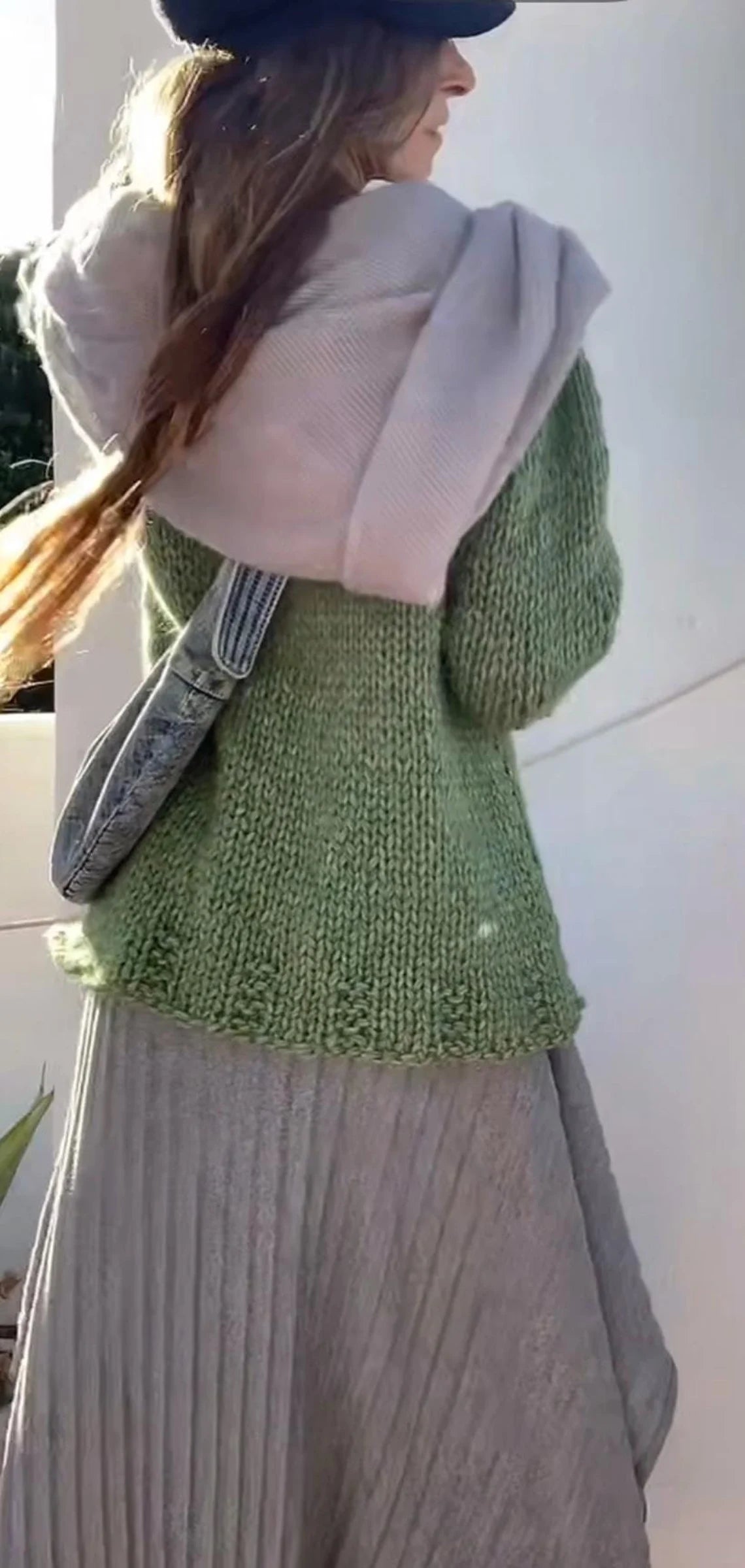 Hand Knit Green Alpaca Blend Sweater: Slouchy Oversized Pullover