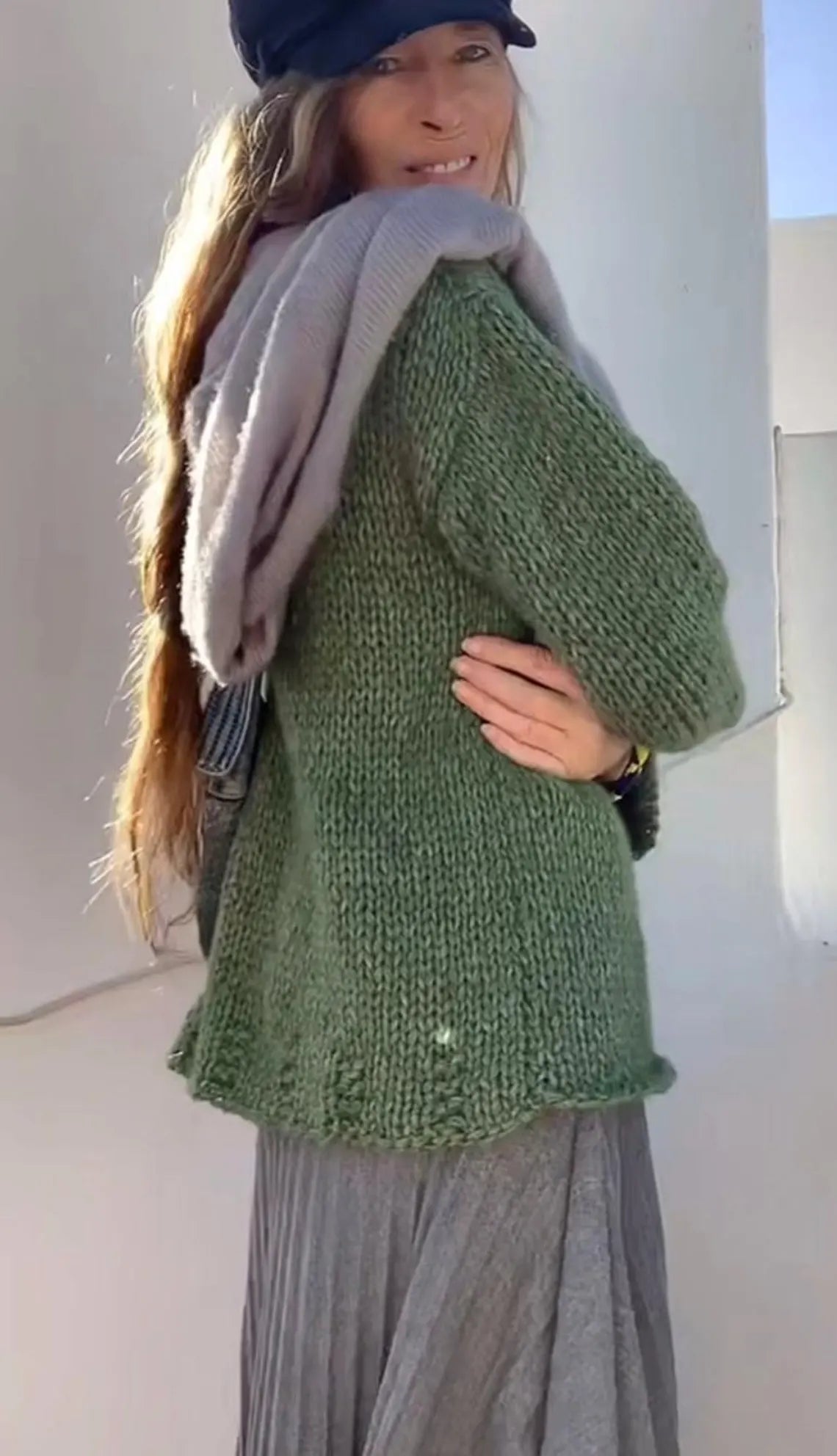 Hand Knit Green Alpaca Blend Sweater: Slouchy Oversized Pullover