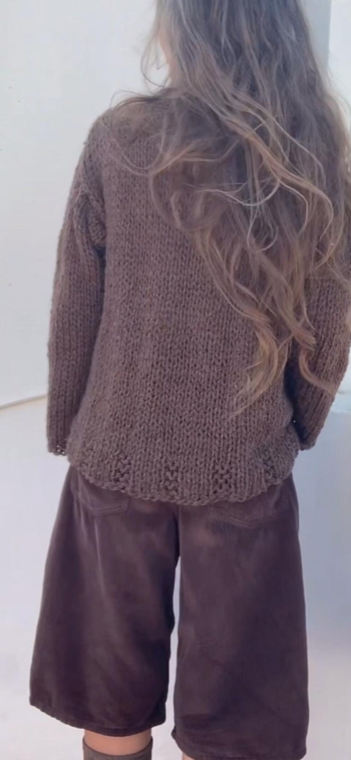 Brown Handknit Alpaca Sweater: Women's Slouchy Pullover no Acrylic