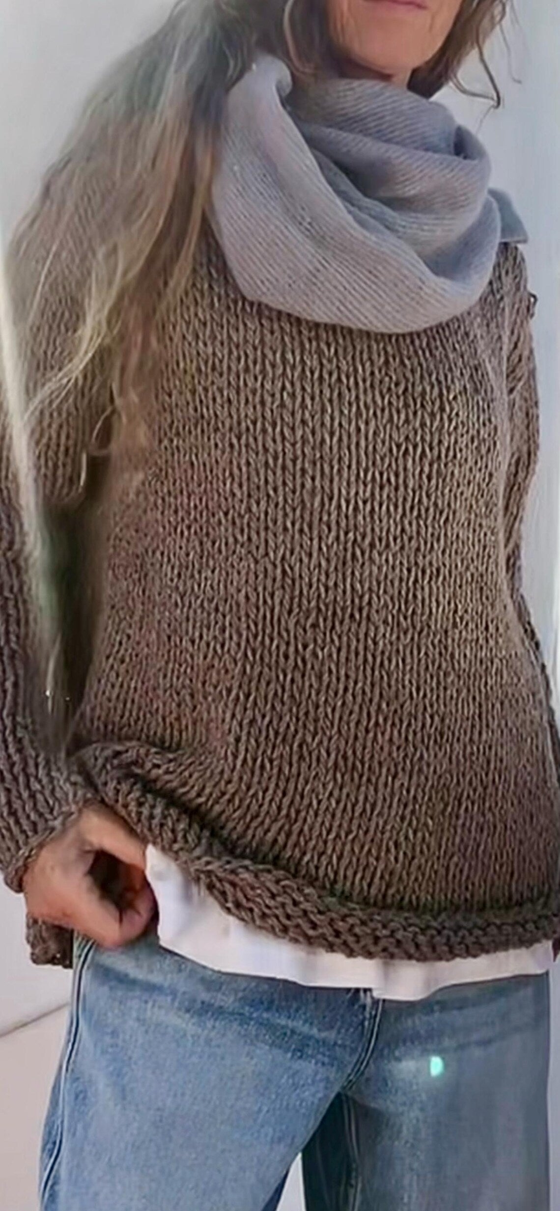 Beige Handknit Alpaca Sweater: Women's Slouchy Pullover no Acrylic