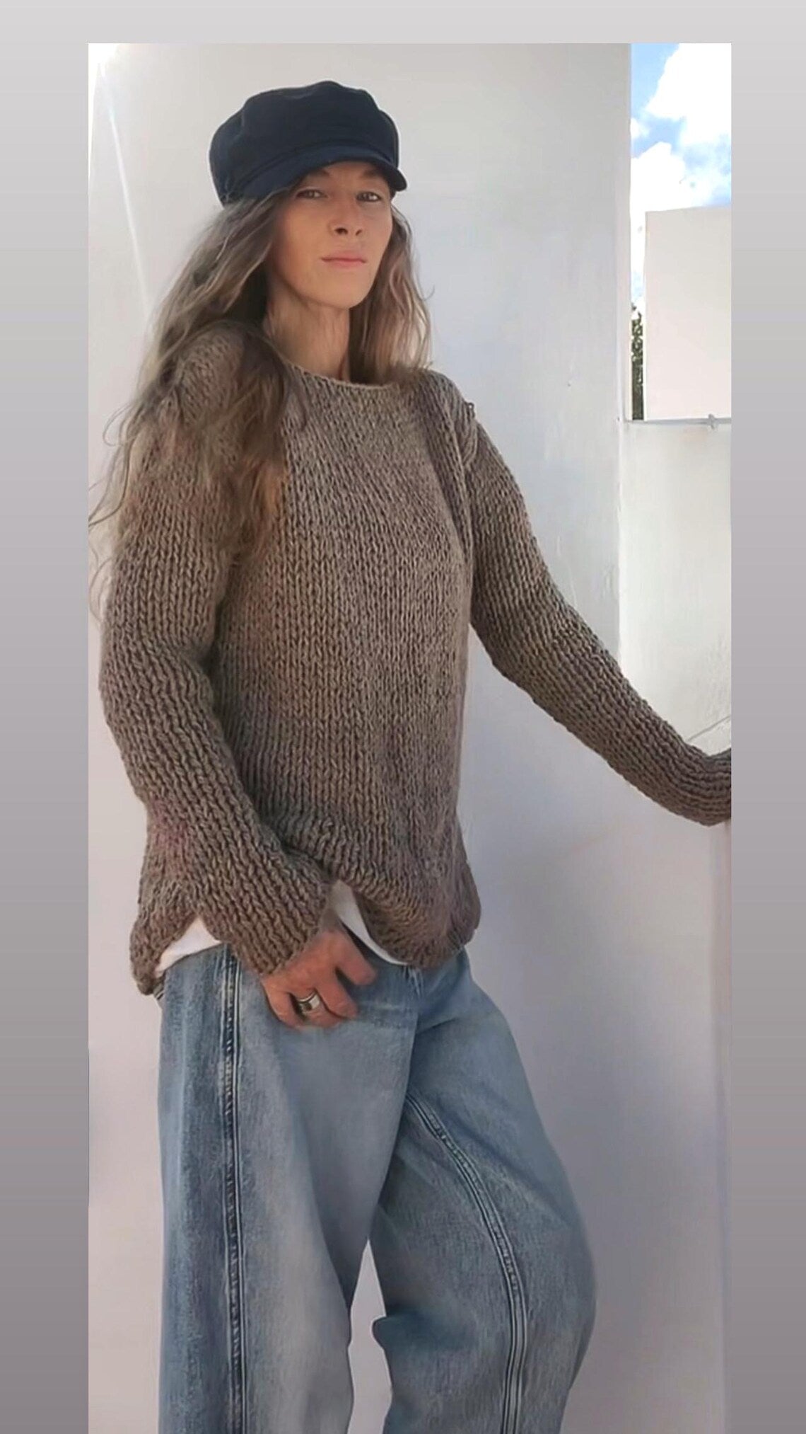 Beige Handknit Alpaca Sweater: Women's Slouchy Pullover no Acrylic