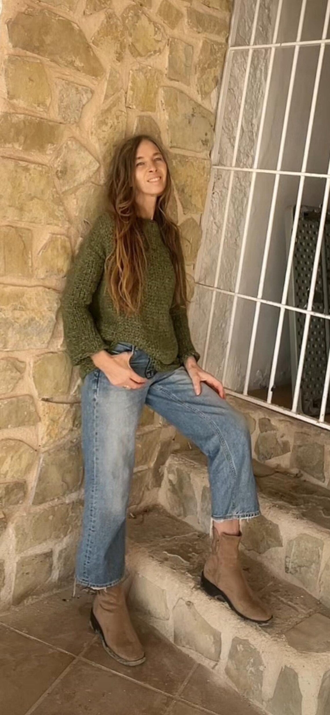 Green sweater/olive green wool Alpaca cosy sweater/Slouchy relaxed fit Jumper/winter pullover/handmade Knitwear/Handknit