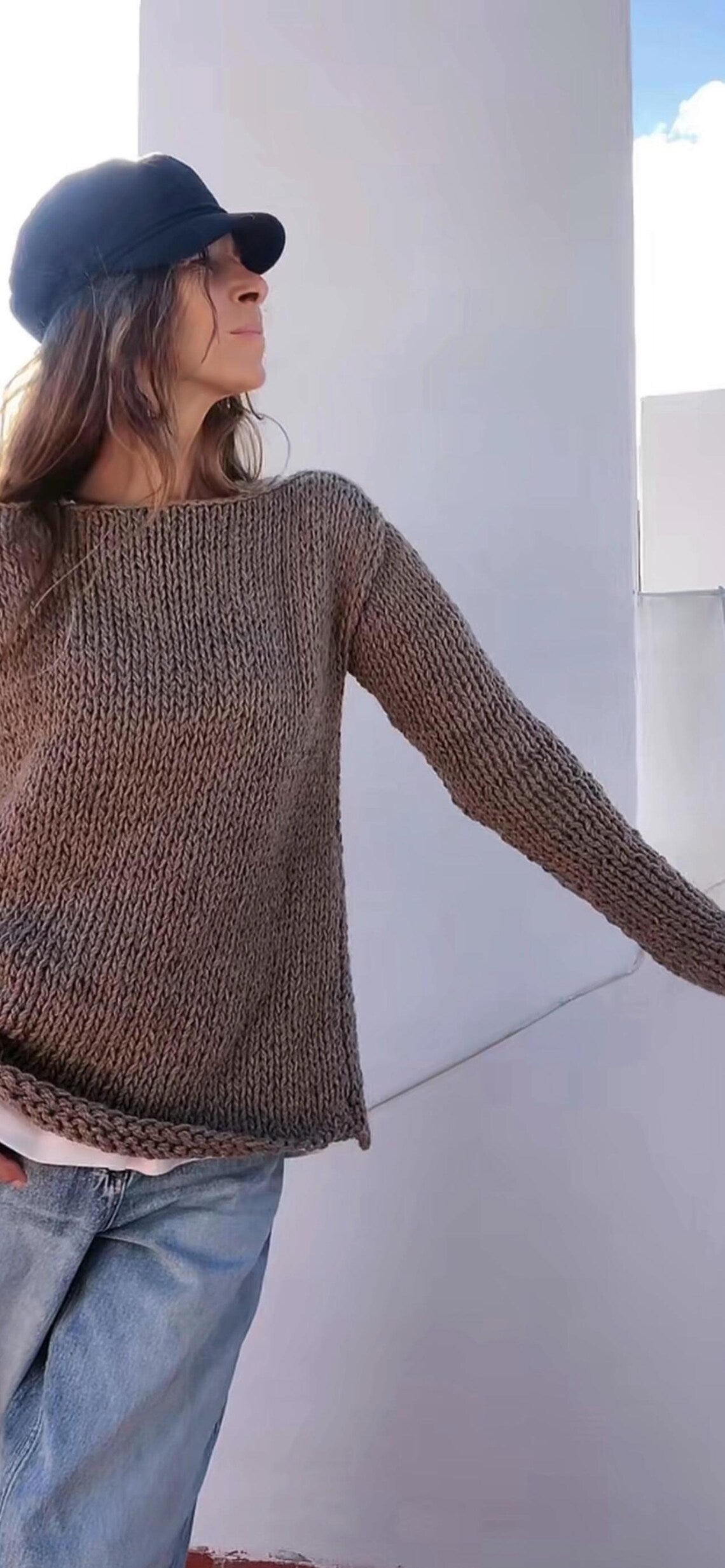 Beige Handknit Alpaca Sweater: Women's Slouchy Pullover no Acrylic