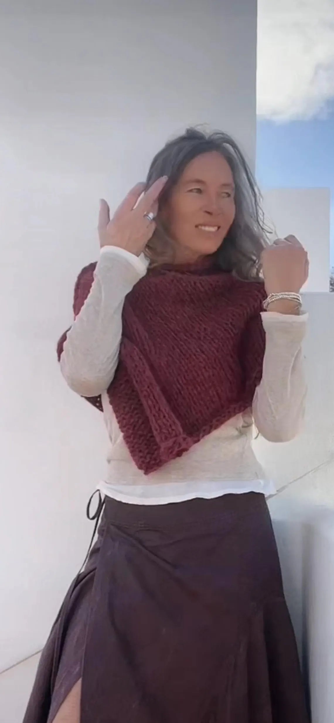 Burgundy Alpaca Blend Knit Poncho: Handmade Capelet