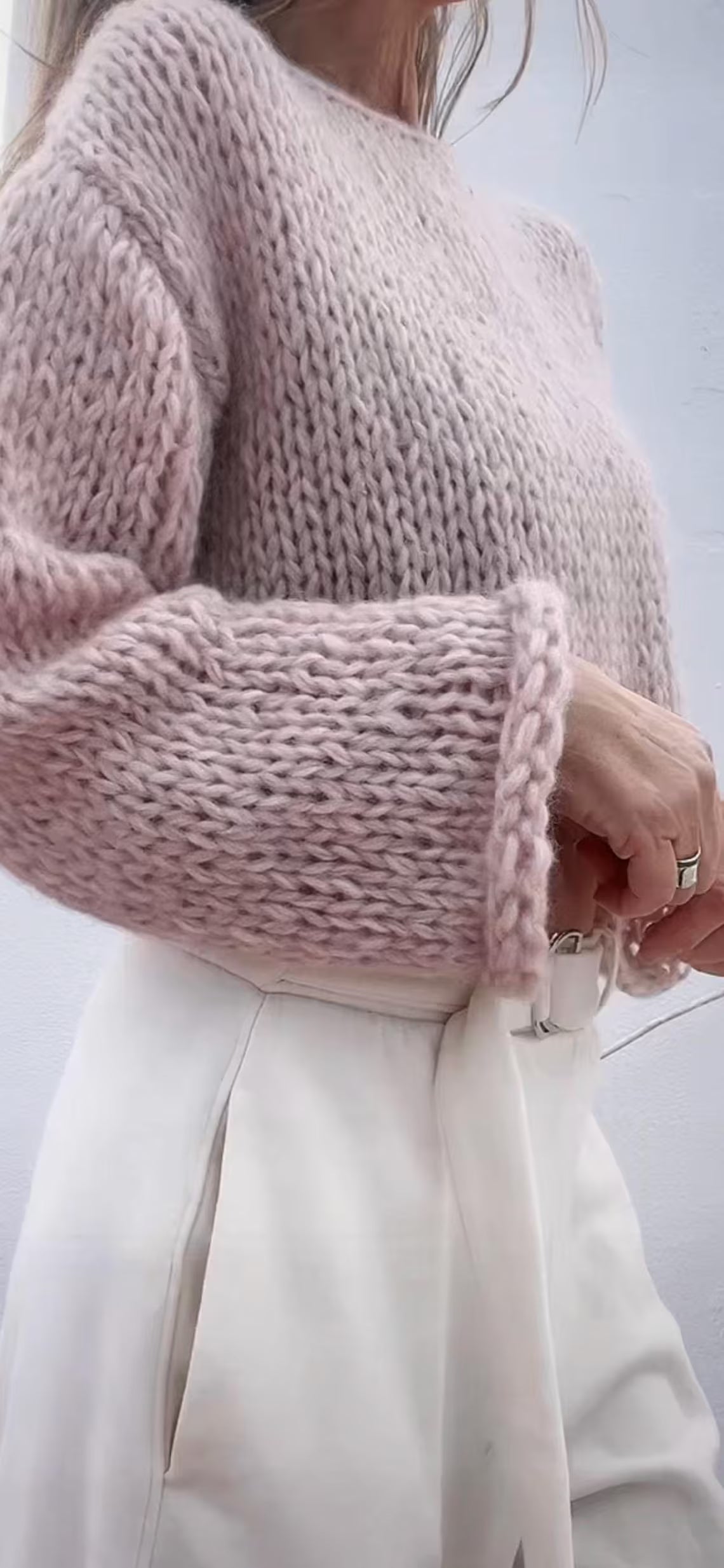 pink sweater Alpaca Cropped Knit Pullover