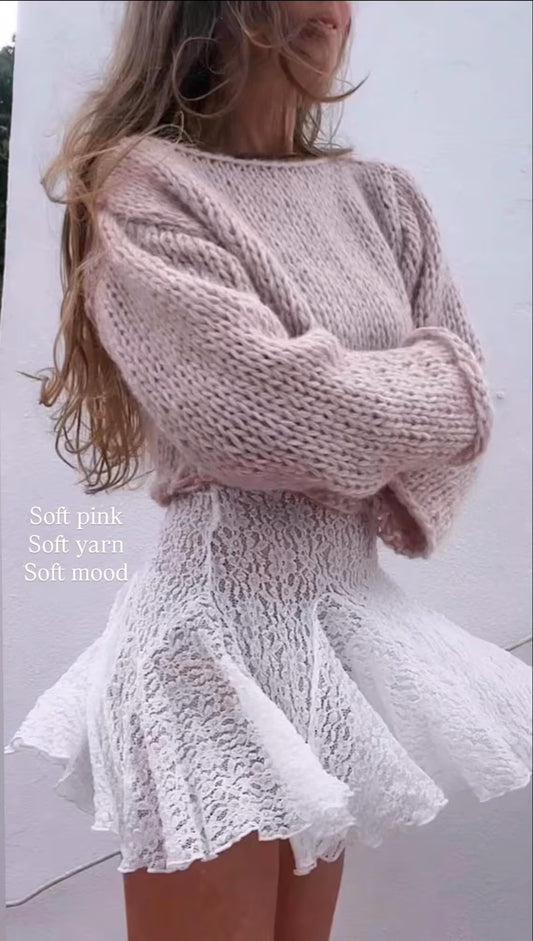 pink sweater Alpaca Cropped Knit Pullover