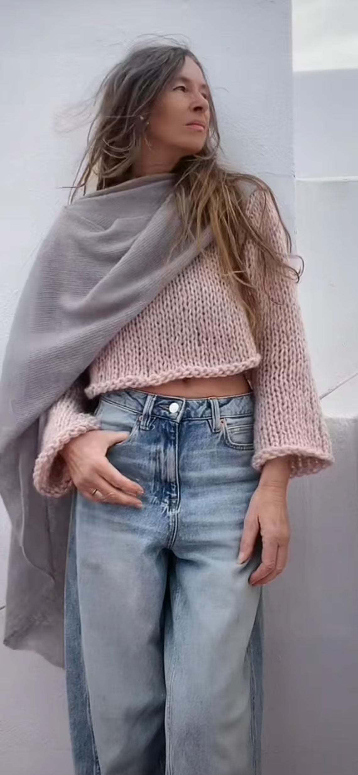 pink sweater Alpaca Cropped Knit Pullover