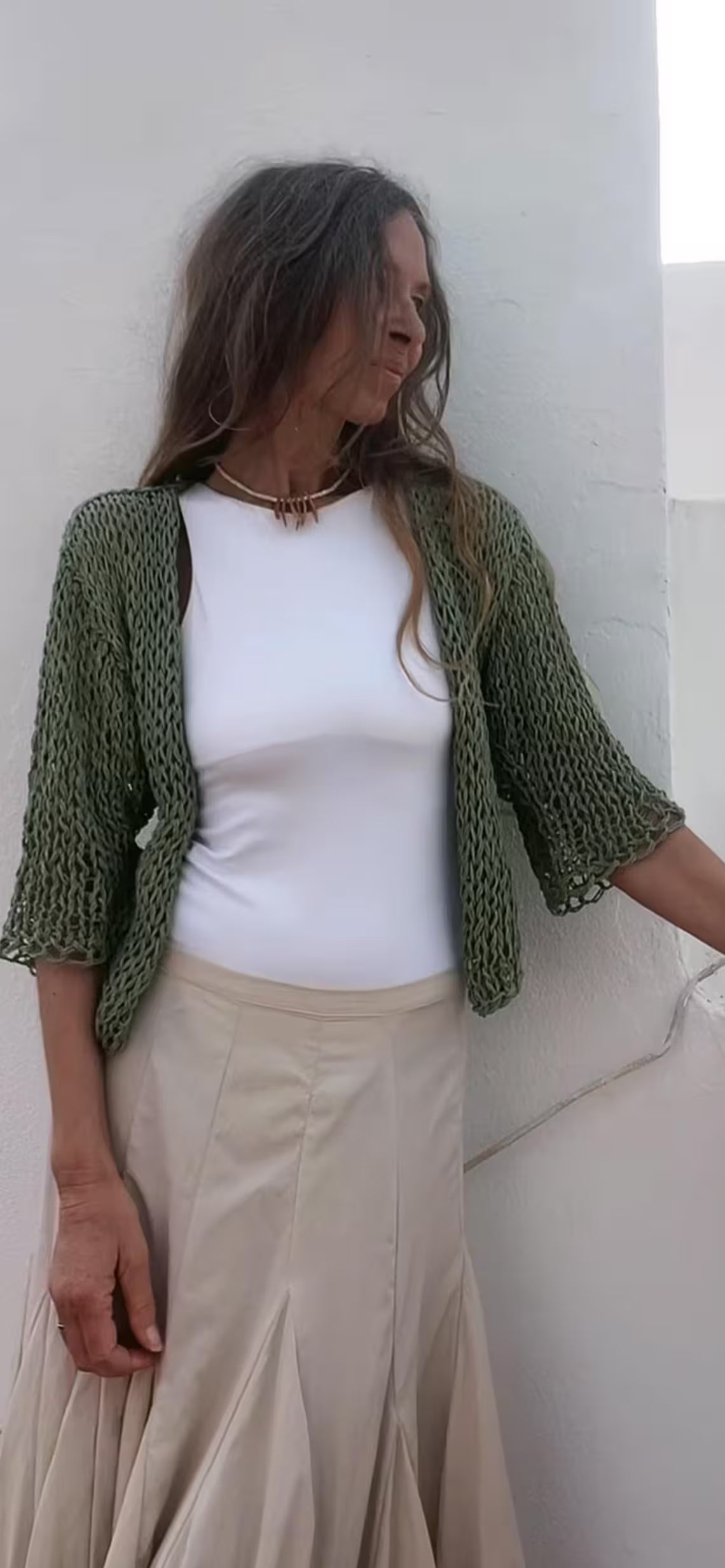 green bolero Handknit Linen Blend Shrug Summer Cardigan