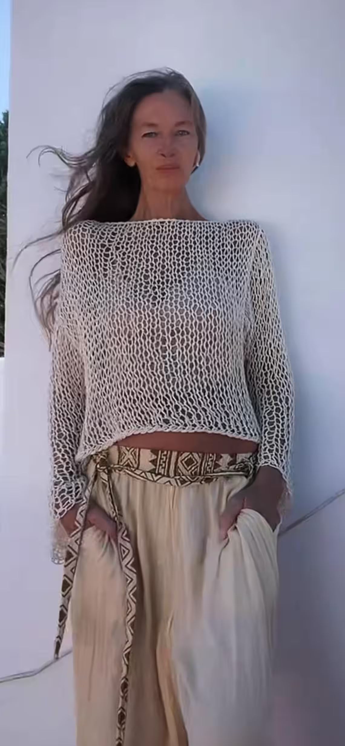 Handmade Cotton Crop Top, ivory white Slouchy Knit Sweater, Beach Cover