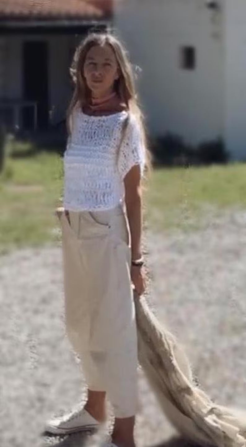 White Cotton Knit Crop Top: Open Weave Summer Sweater