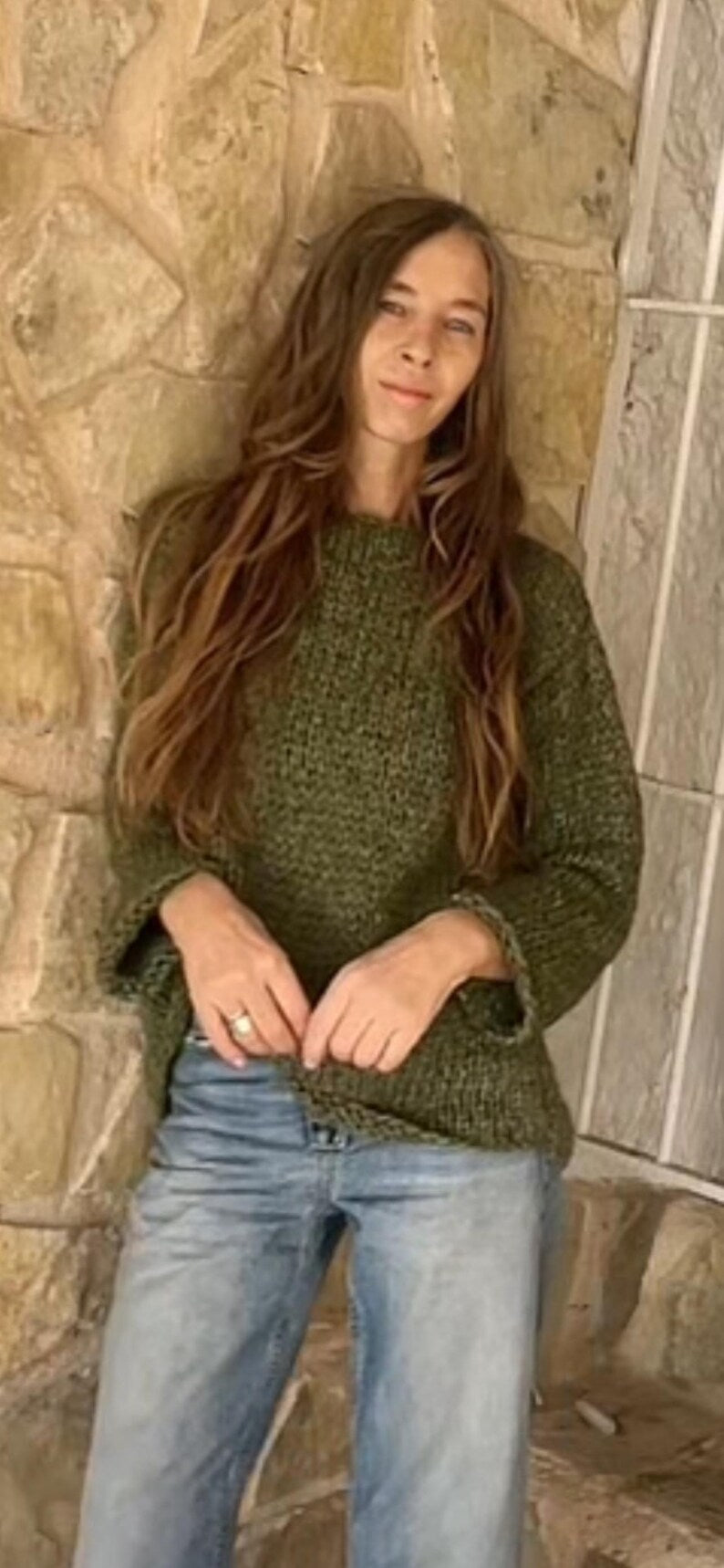 Green sweater/olive green wool Alpaca cosy sweater/Slouchy relaxed fit Jumper/winter pullover/handmade Knitwear/Handknit