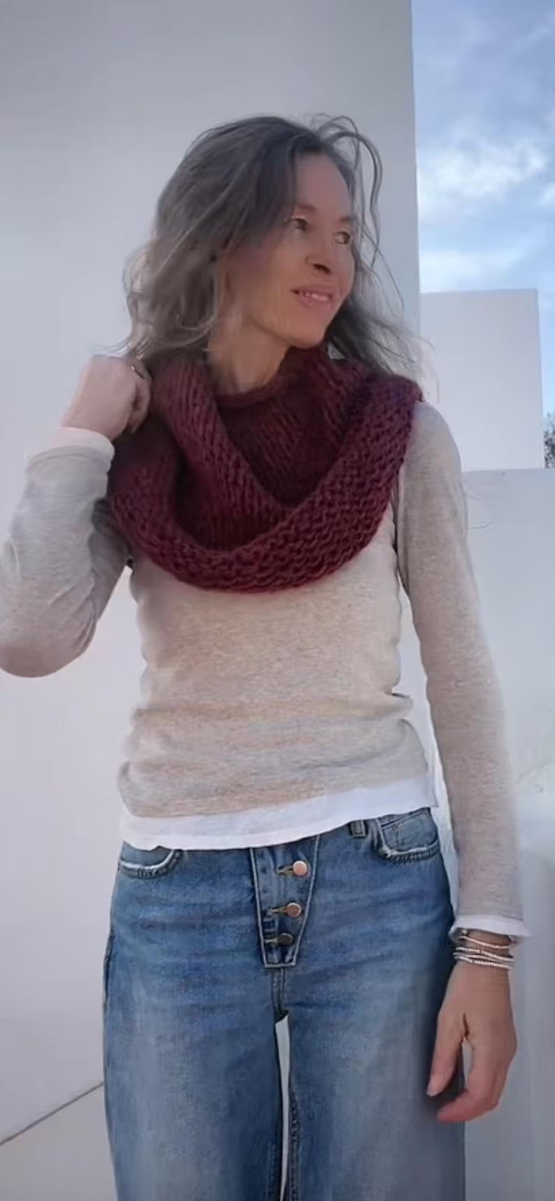 Burgundy Alpaca Blend Knit Poncho: Handmade Capelet