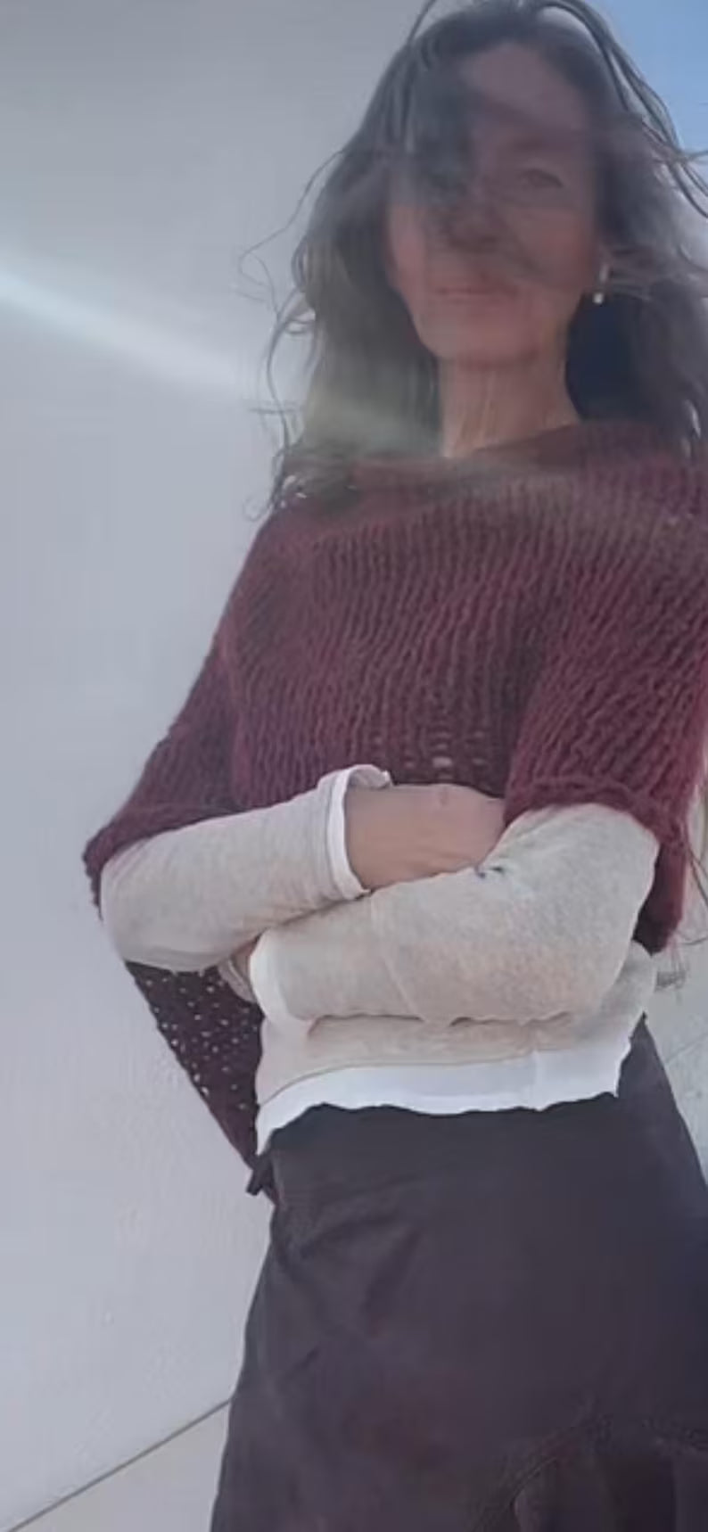 Burgundy Alpaca Blend Knit Poncho: Handmade Capelet