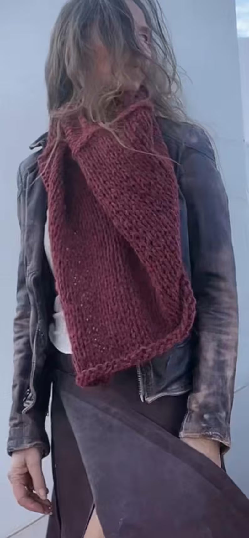 Burgundy Alpaca Blend Knit Poncho: Handmade Capelet