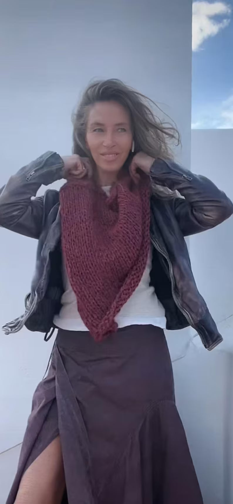 Burgundy Alpaca Blend Knit Poncho: Handmade Capelet