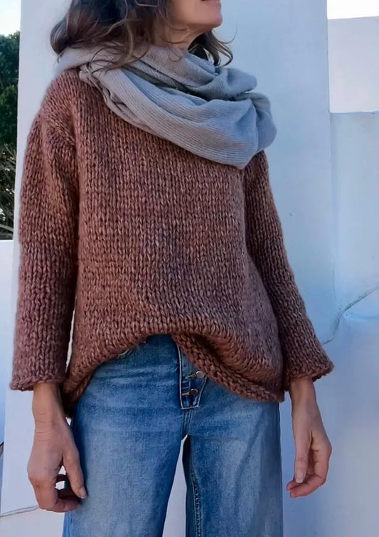 brown Handknit Alpaca Sweater: Women's Slouchy Oversized Pullover