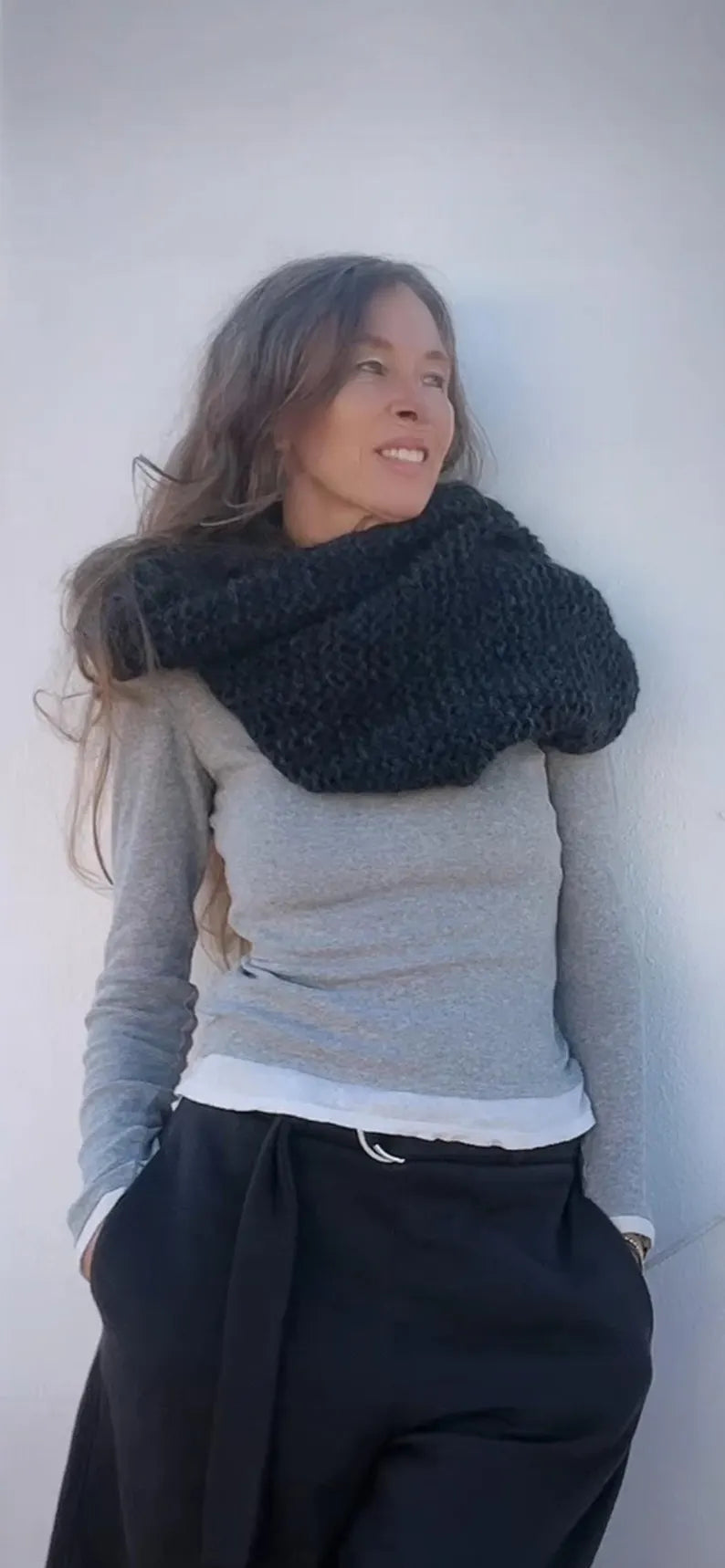 Charcoal Gray Alpaca poncho cover-up, hand knit sustainable ethical fashion