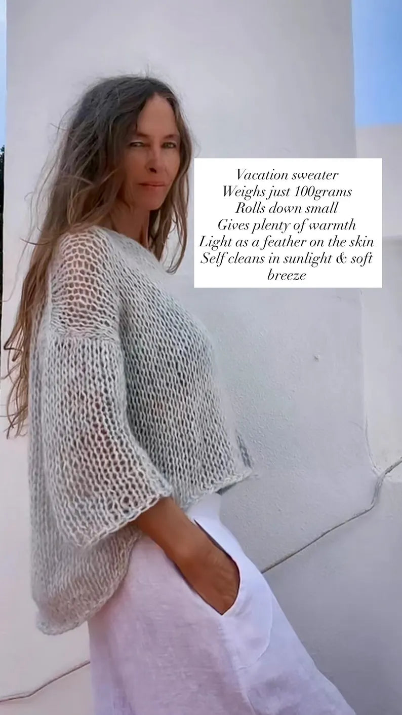 Beige alpaca sweater, transitional airy lightweight oversized relaxed fit loose knit sweater