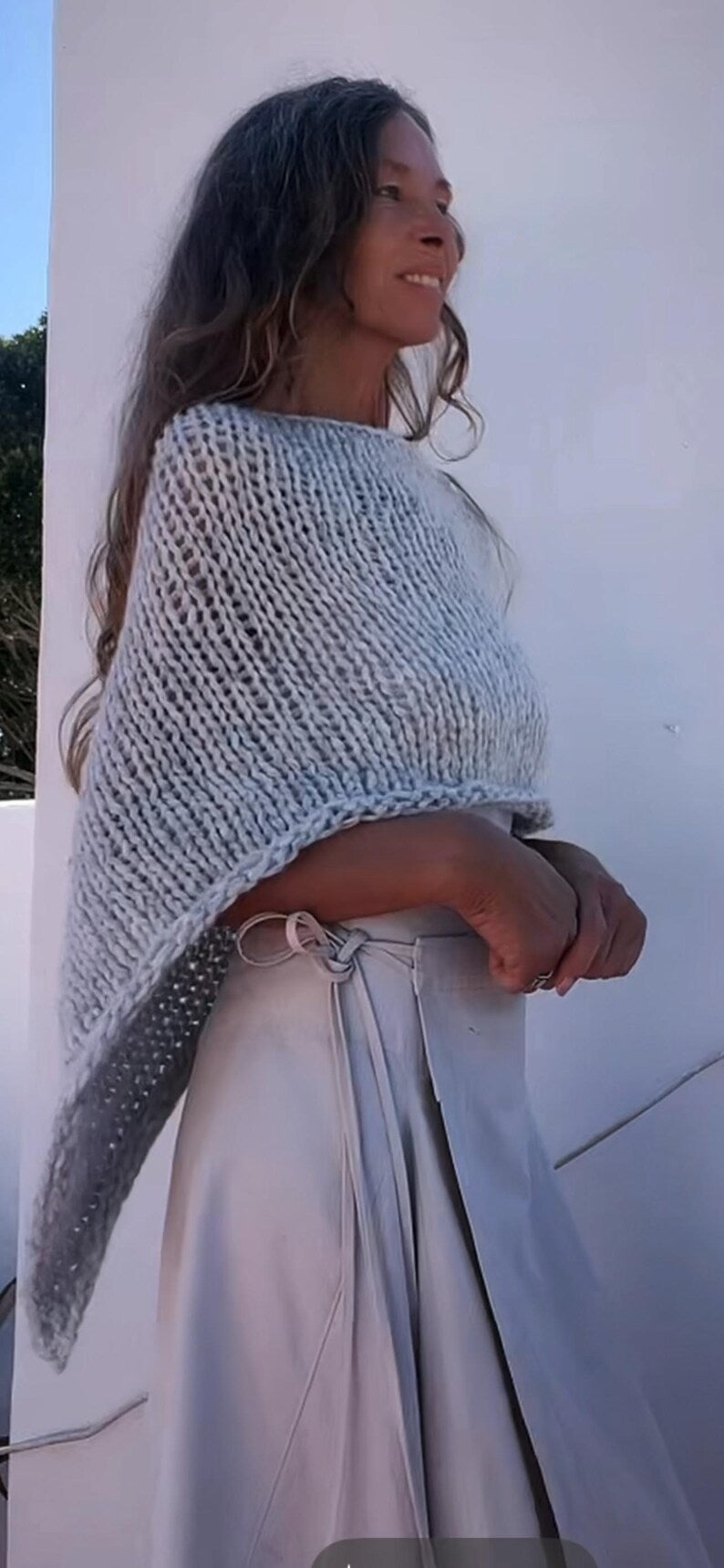 Silver gray poncho alpaca poncho cover-up