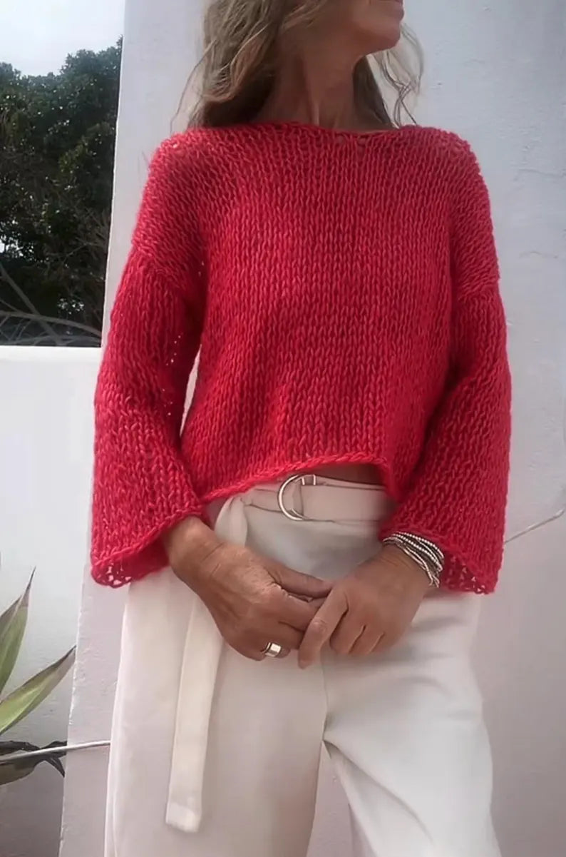 Red sweater, transitional airy lightweight oversized relaxed fit summer knit alpaca blend