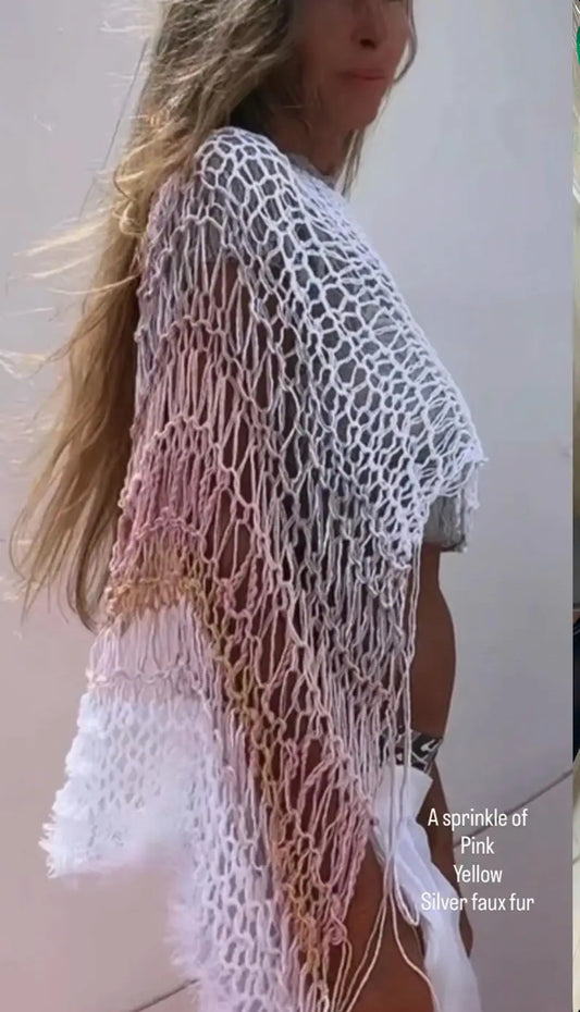 Boho Knitwear Shawl: Cotton Linen Poncho Cover-Up