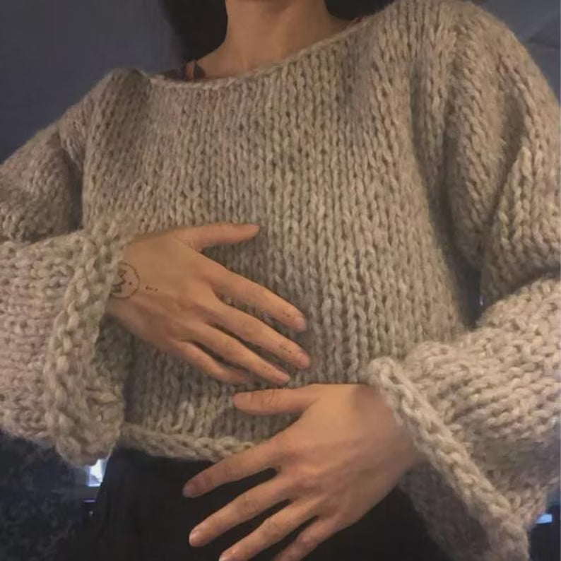 Easy Chunky Knit Crop Top Sweater Pattern (PDF Download)