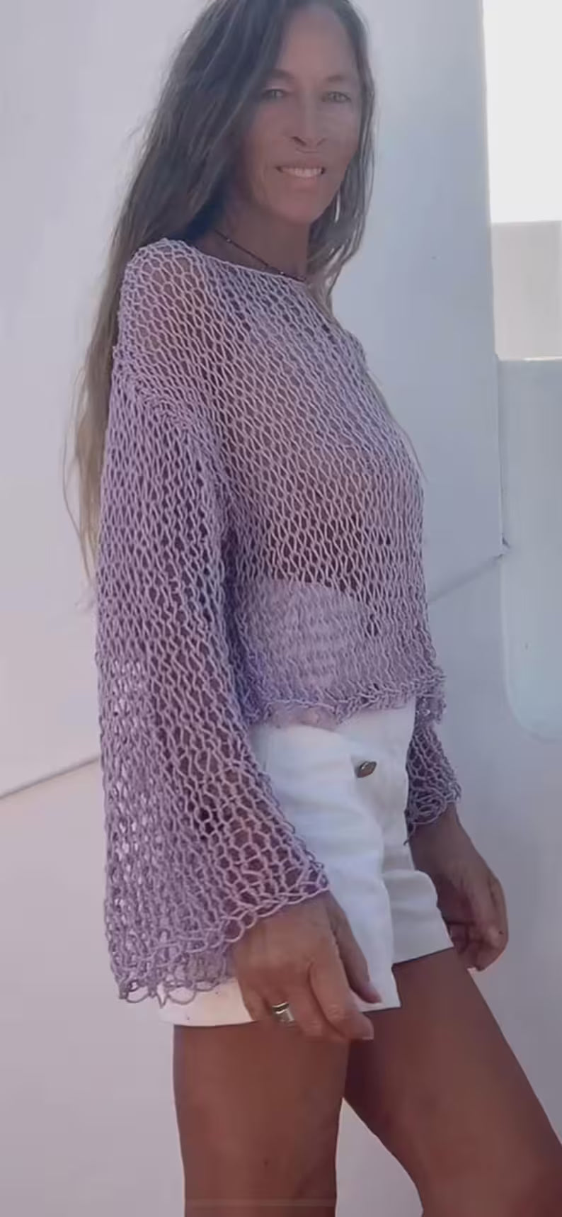Summer Cotton Sweater Knitting Pattern PDF | Beginner Knit Top | Cropped Slouchy Pullover | ENGLISH loose knit tutorial