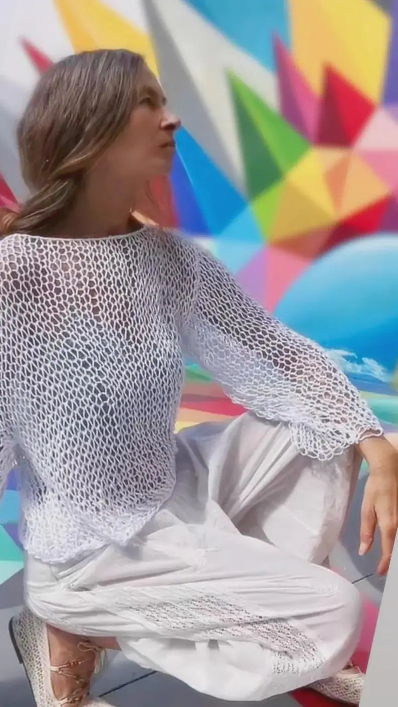 Summer Cotton Sweater Knitting Pattern PDF | Beginner Knit Top | Cropped Slouchy Pullover | ENGLISH loose knit tutorial