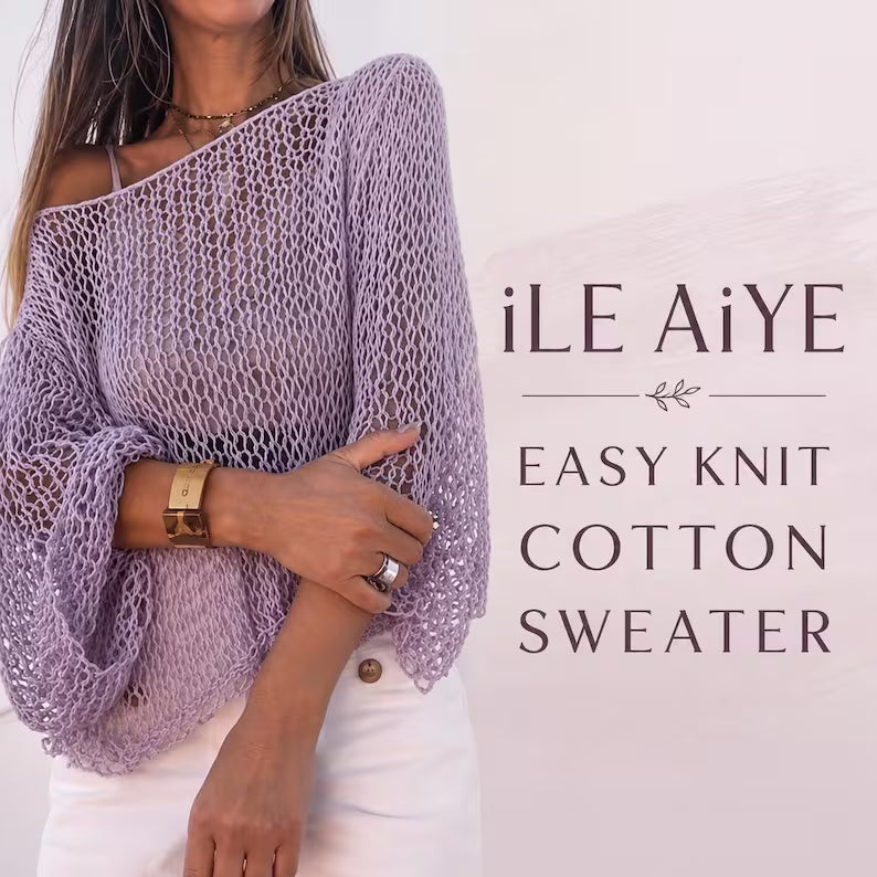 Summer Cotton Sweater Knitting Pattern PDF | Beginner Knit Top | Cropped Slouchy Pullover | ENGLISH loose knit tutorial