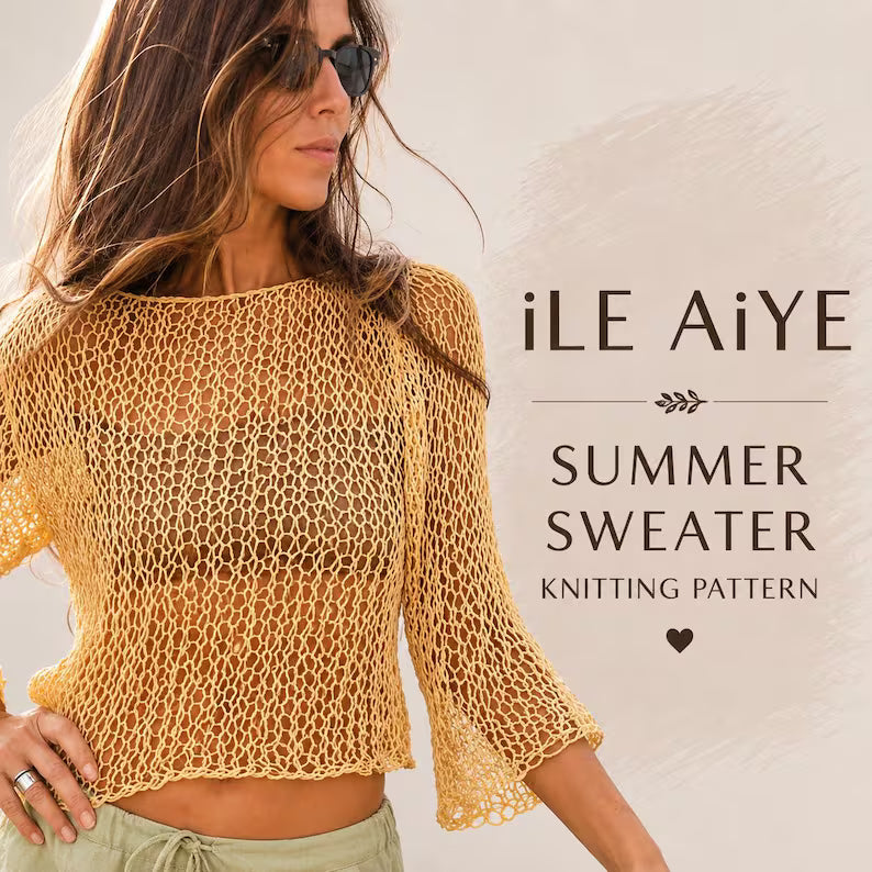 Summer Cotton Sweater Knitting Pattern PDF | Beginner Knit Top | Cropped Slouchy Pullover | ENGLISH loose knit tutorial