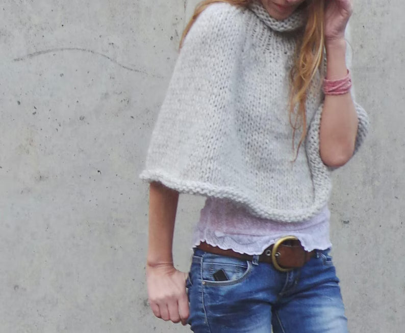 Chunky Knit Poncho Capelet Pattern, Bottom-Up Tutorial (PDF Download)