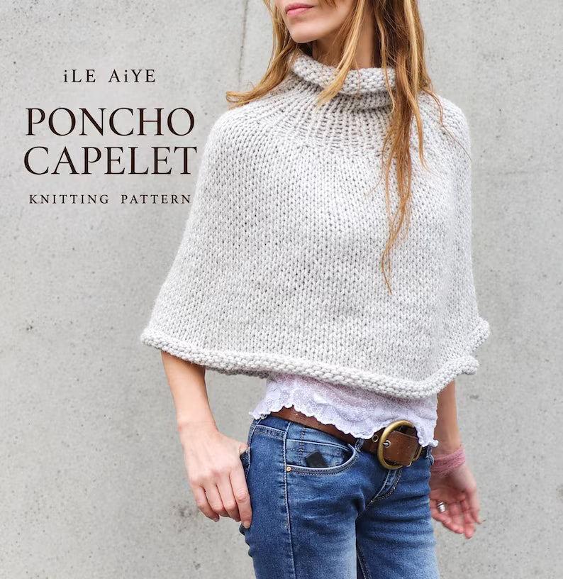 Chunky Knit Poncho Capelet Pattern, Bottom-Up Tutorial (PDF Download)