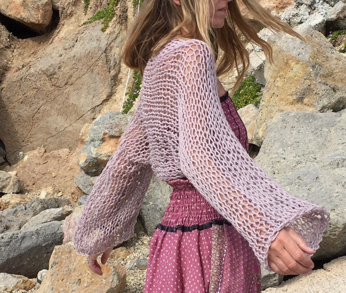 ivory white bolero  shrug, long sleeves, alpaca blend.