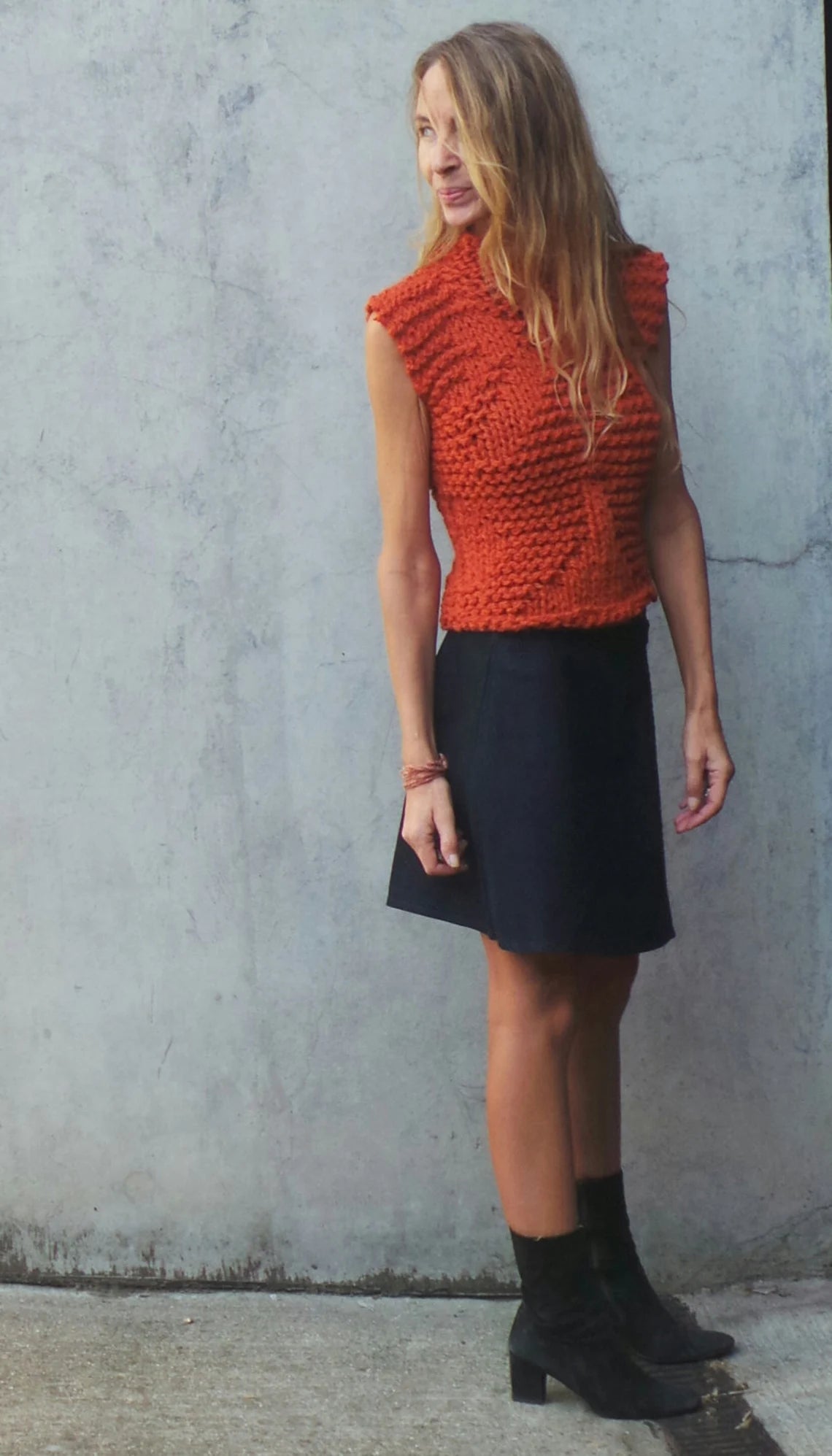 Orange chunky tank top, jumper with high neck