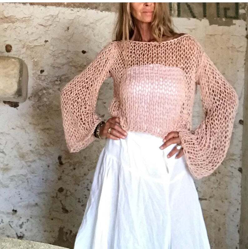 Pink Crop top alpaca blend loose knit