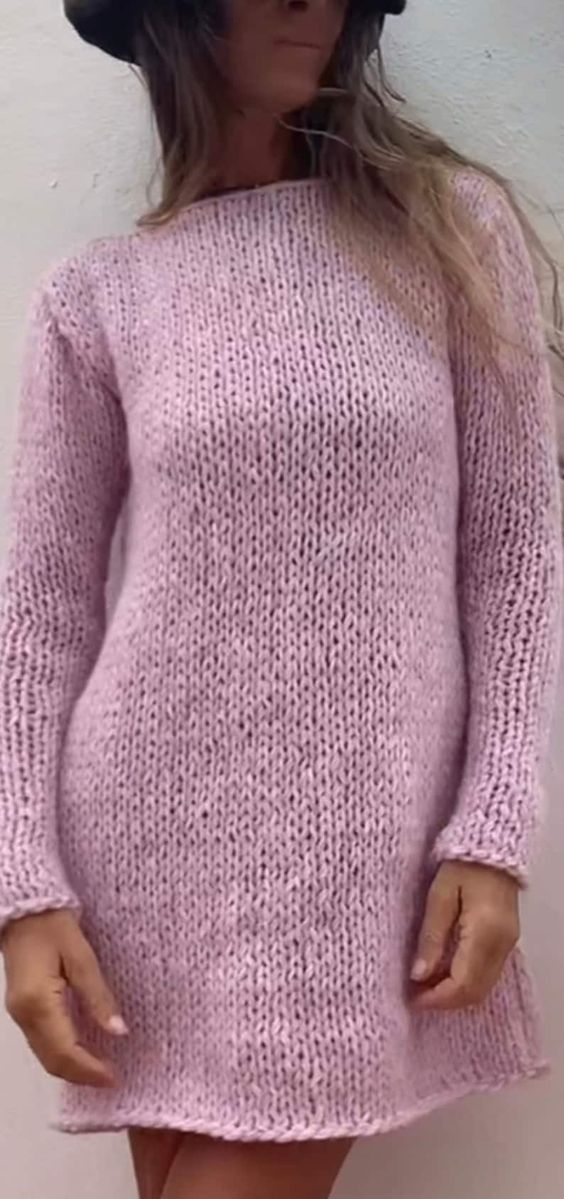 Pink Alpaca knit long sweater dress, slouchy with long slim sleeves sustainable ethical clothing