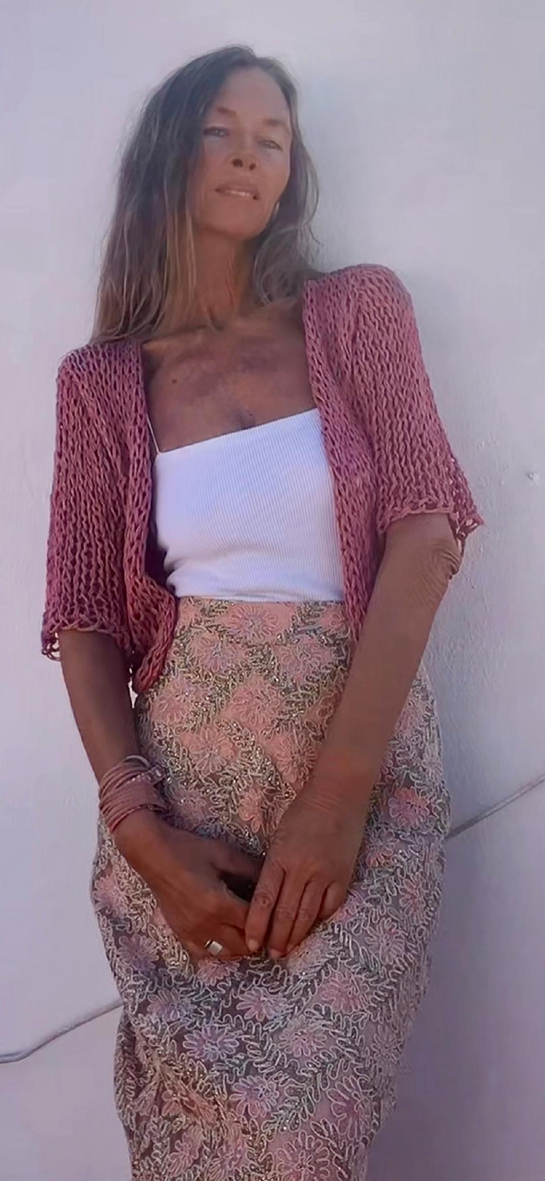 Pink Linen Cotton Knit Bolero Shrug - Cropped Cardigan