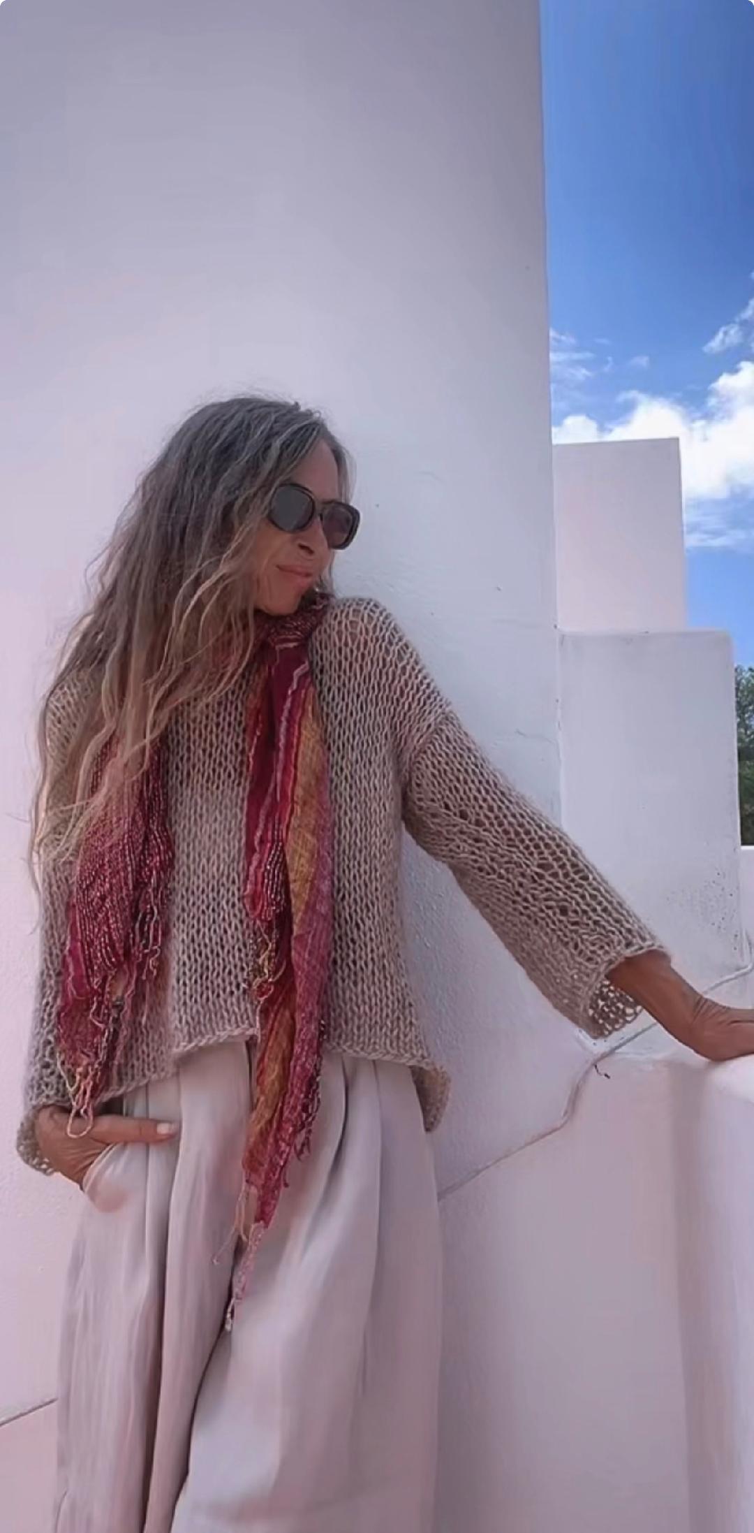 Beige alpaca sweater, transitional airy lightweight oversized relaxed fit loose knit sweater
