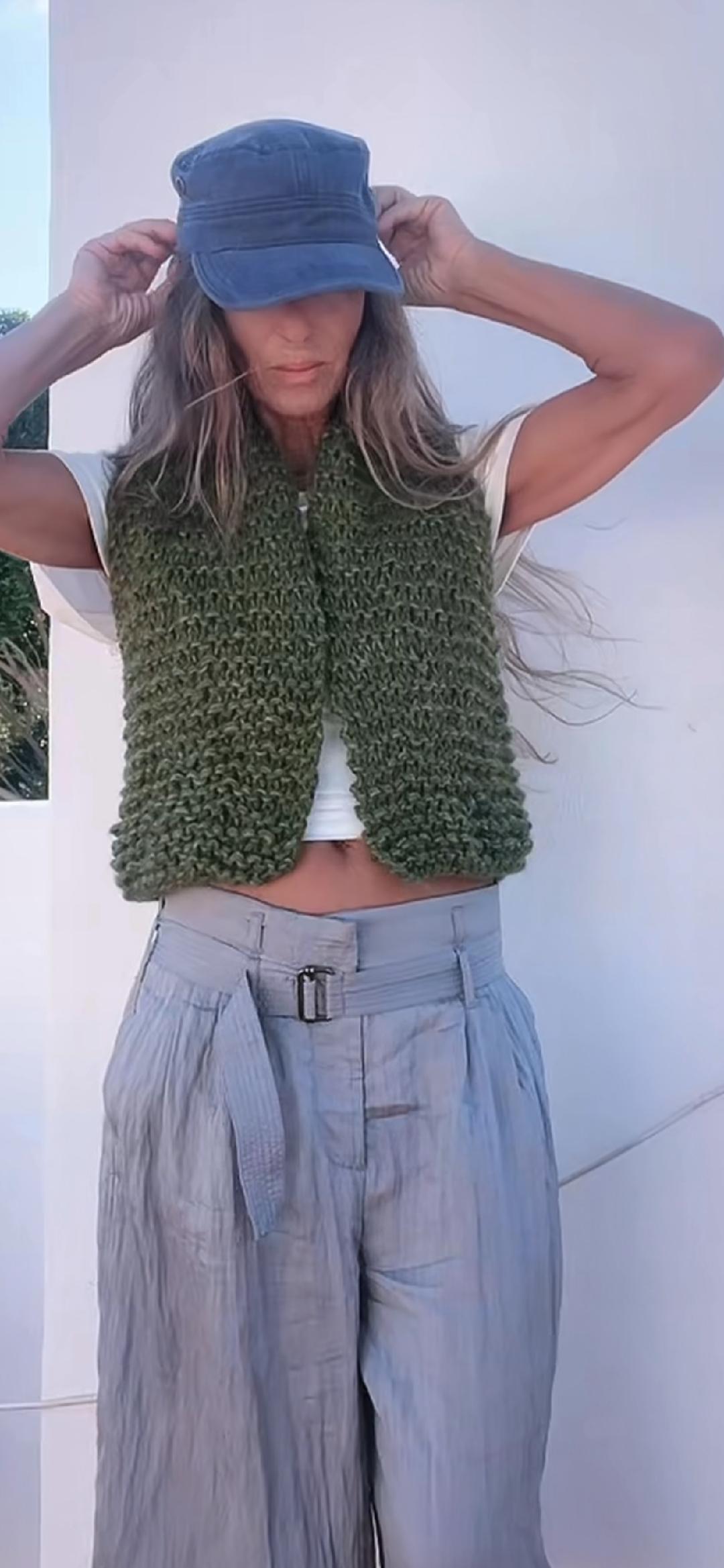 olive green Alpaca Knitted Gilet: Sleeveless Wool Waistcoat.