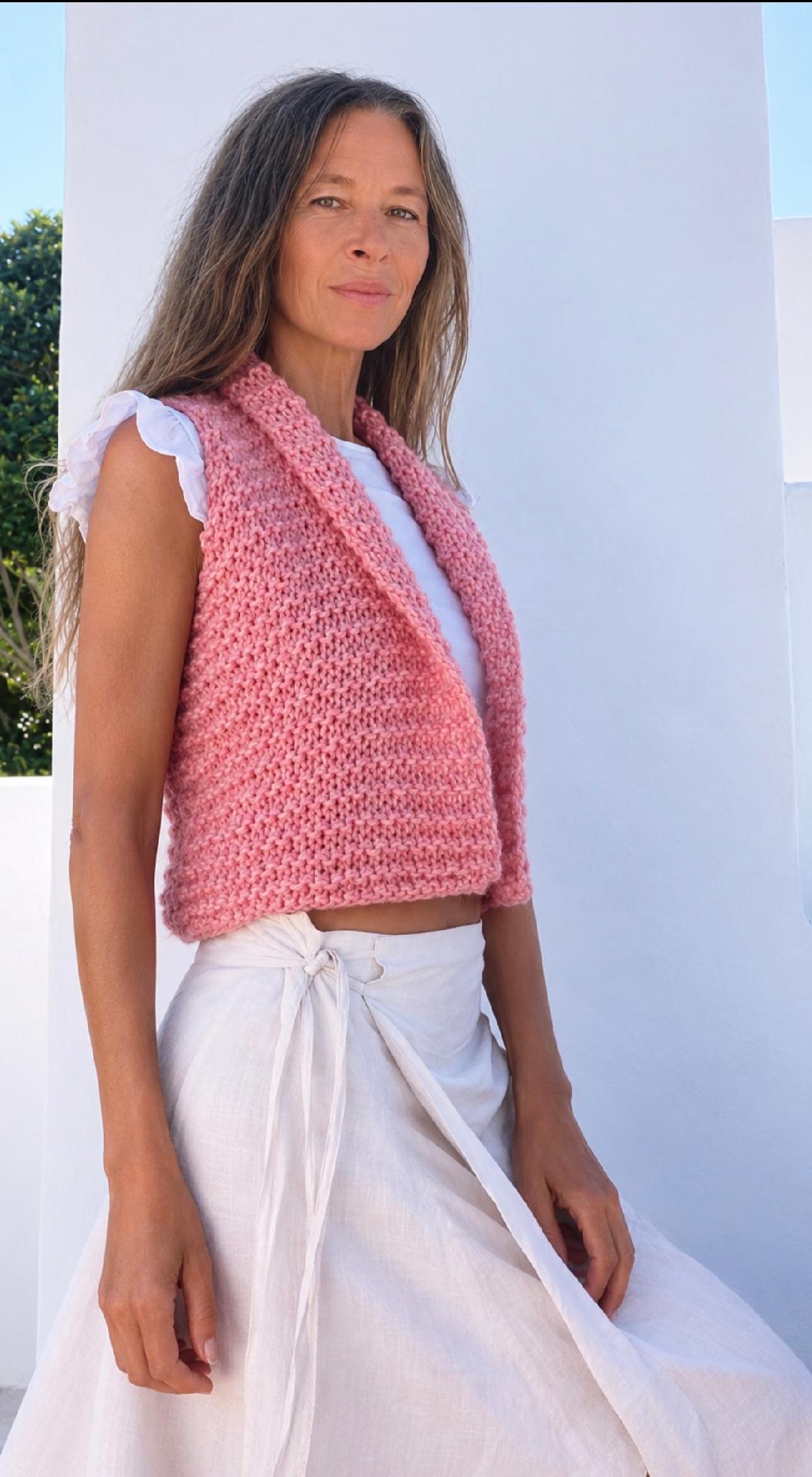 pink gilet, alpaca handknit waistcoat, bodywarmer, knitted gilet, custom colours available
