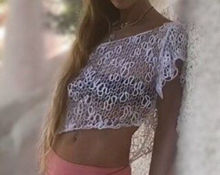 White Sheer knit, butterfly sleeve, crop top