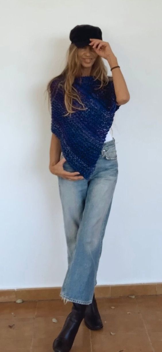 women's poncho Navy blue ombre cape sustainable clothing ethically handmade